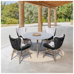 Armen Living Mateo Outdoor Dining Table and 4 Chairs, Gray