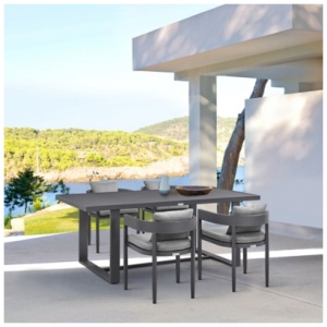 Armen Living Menorca Outdoor Dining Table and 4 chairs, Dark Gray