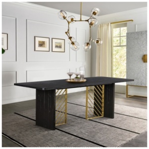 Armen Living Monaco Dining Table, Black Red/Antique Brass