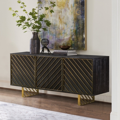 Armen Living Monaco Sideboard, Black Red/Antique Brass