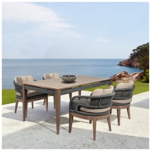 Armen Living Orbit Outdoor Dining Table and 4 Chairs, Taupe