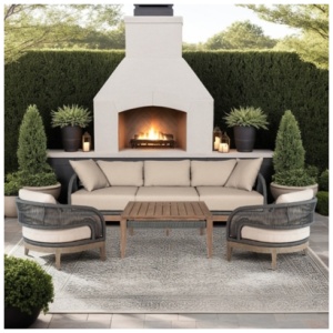 Armen Living Orbit Outdoor Sofa and 2 Chairs with Coffee Table, Taupe