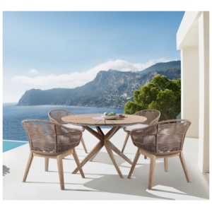 Armen Living Tutti Frutti Outdoor Dining Table and 4 Chairs, Truffle/Light Brown