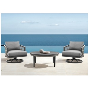 Armen Living Zella Outdoor Coffee Table with 2 Chairs, Earl Gray
