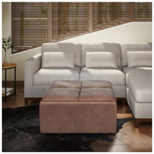 Avalon Coffee Table Storage Ottoman, Umber Brown