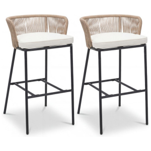Bar Height Woven Rope Patio Chairs Set of 2-White
