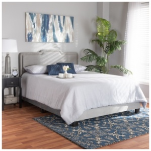 Baxton Studio Benjen Upholstered Queen Panel Bed, Gray/Black
