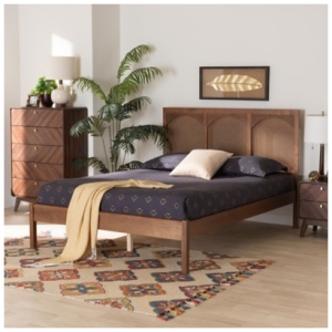 Baxton Studio Blossom King Panel Platform Bed, Ash Walnut