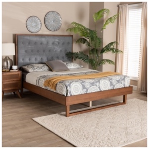 Baxton Studio Bryn King Panel Platform Bed, Gray/Walnut Brown
