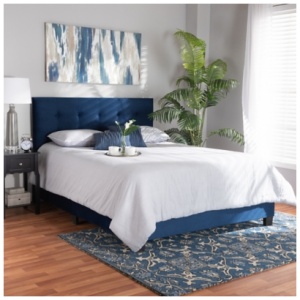 Baxton Studio Caprice Upholstered Panel Bed, Navy Blue/Black