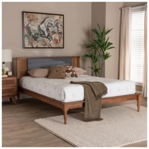 Baxton Studio Eliseo Full Panel Platform Bed, Dark Gray/Walnut Brown