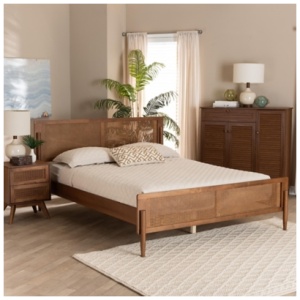 Baxton Studio Gardwin Queen Panel Platform Bed, Ash Walnut/Light Brown