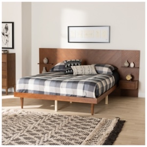 Baxton Studio Graham Queen Platform Storage Bed with Built In Nightstands, Ash Walnut
