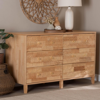 Baxton Studio Hosea 55" 6 Drawer Dresser, Natural