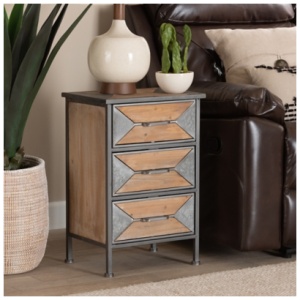 Baxton Studio Laurel 3-Drawer Nightstand, Gray/Oak Brown