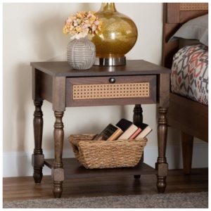 Baxton Studio Roden 20" Nightstand, Dark Brown