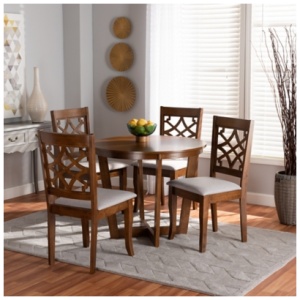 Baxton Studio Tricia Dining Table and 4 Chairs Set, Gray/Walnut Brown
