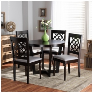 Baxton Studio Valerie Dining Table and 4 Chairs Set, Gray/Dark Brown