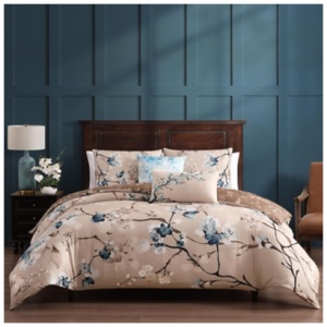 Bebejan® Blue Blossom 5 Piece Reversible Comforter Set, Taupe