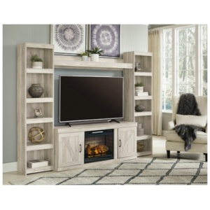 Bellaby Entertainment Center with 60" TV Stand and LED Electric Fireplace Insert, Whitewash