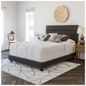 Brayan Queen Upholstered Faux Leather Platform Bed, Black