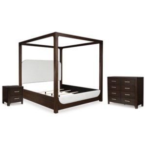 Breckington Queen Next-Gen Nuvella™ Performance Fabric Canopy Bed with Dresser and Nightstand, Dark Brown