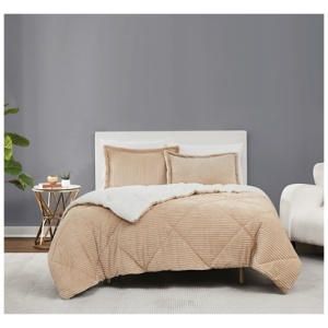 Brooklyn Loom Corduroy Plush 2-Piece Twin Comforter Set, Tan