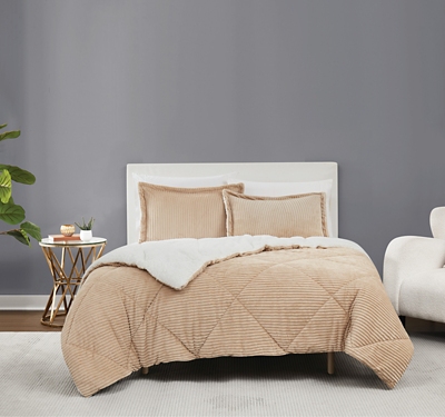 Brooklyn Loom Corduroy Plush 2-Piece Twin Comforter Set, Tan