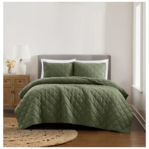 Brooklyn Loom Diamond Washed 3-Piece King Quilt Set, Green