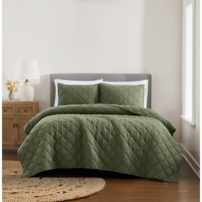 Brooklyn Loom Diamond Washed 3-Piece King Quilt Set, Green
