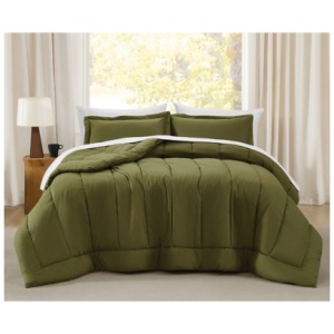 Brooklyn Loom Percale 3-Piece Full/Queen Comforter Set, Olive Green