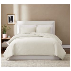 Brooklyn Loom Woven Texture 3-Piece Full/Queen Comforter Set, Cream