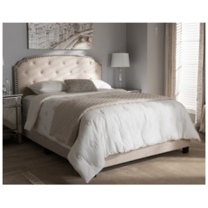 Button Tufted Full Upholstered Bed, Beige
