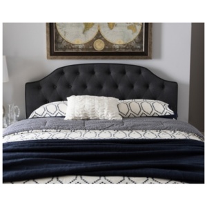 Button Tufted Upholstered Headboard, Dark Gray