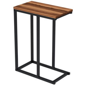 C-Shaped End Table Small Side Table with Sturdy Metal Frame-Walnut