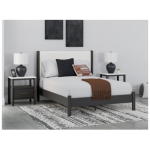 Cadmori Queen Upholstered Panel Bed, Black/White