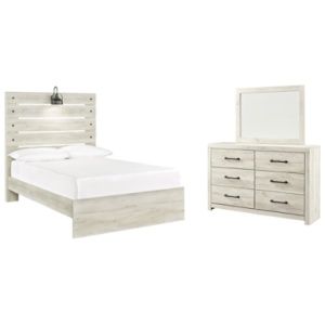 Cambeck Full Panel Bed with Mirrored Dresser, Whitewash