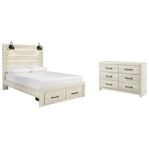 Cambeck Queen Panel Bed with 2 Storage Drawers with Dresser, Whitewash