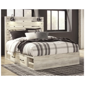 Cambeck Queen Panel Bed with 4 Storage Drawers and 4 Cubbies, Whitewash