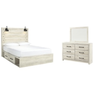 Cambeck Queen Panel Bed with 4 Storage Drawers with Dresser, Whitewash