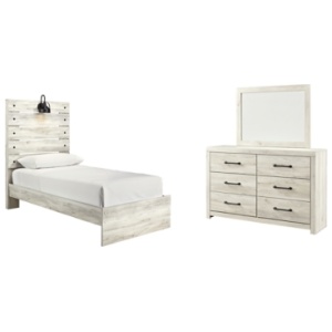 Cambeck Twin Panel Bed with Mirrored Dresser, Whitewash