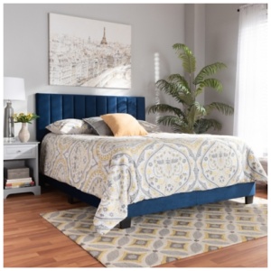 Clare Velvet Upholstered Panel Bed, Blue