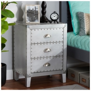 Claude Metal 3-Drawer Nightstand, Silver