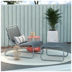 CosmoLiving by Cosmopolitan Lita Outdoor Lounge Chair and Ottoman Set, Charcoal
