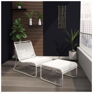 CosmoLiving by Cosmopolitan Lita Outdoor Lounge Chair and Ottoman Set, White