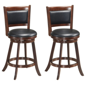 Costway 2 Pieces 24 Inch Swivel Counter Stool Dining Chair Upholstered Seat-Brown