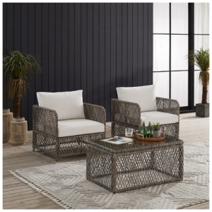 Crosley Furniture Granite Bay 3-Piece Outdoor Chair Set, Creme