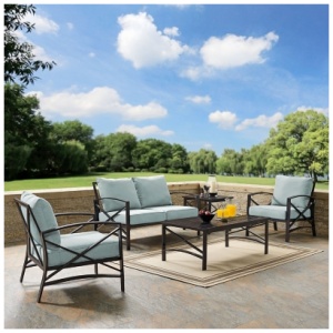 Crosley Furniture Kaplan Outdoor Conversation Set with Fire Pit Table, Mist