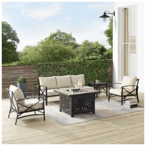 Crosley Furniture Kaplan Outdoor Conversation Set with Side table and Fire Pit Table, Black