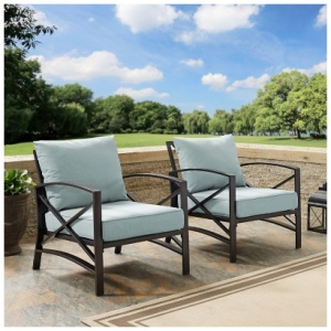 Crosley Furniture Kaplan Outdoor Lounge Chair (Set of 2), Mist
